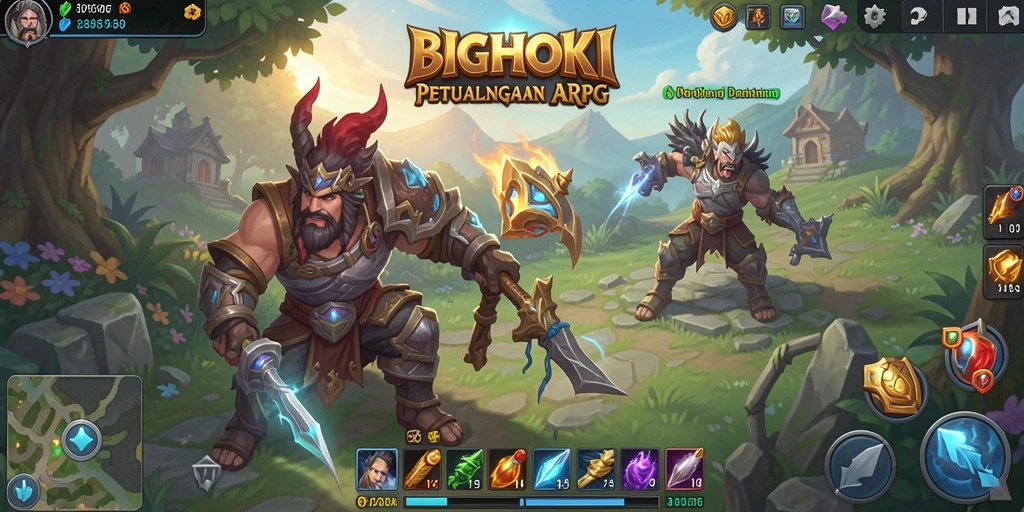 Screenshot gameplay BIGHOKI menampilkan aksi pertarungan seru dalam dunia ARPG.