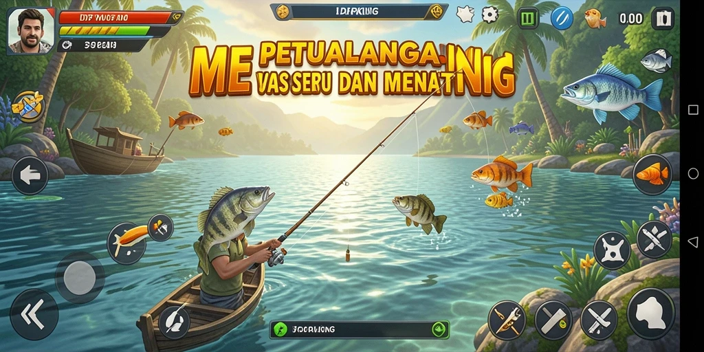 Tampilan gameplay IDPKING yang seru dengan aksi memancing yang mendebarkan.