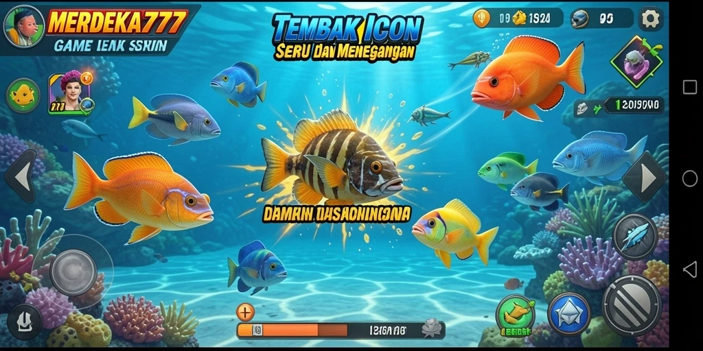 Tampilan gameplay seru Tembak Ikan di MERDEKA777.