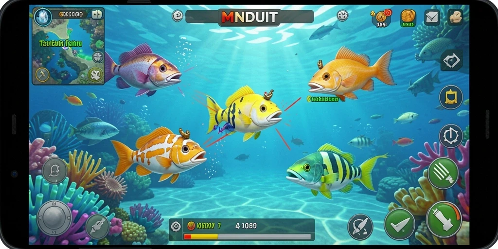Tampilan seru gameplay MNDUIT dalam Tembak Ikan.