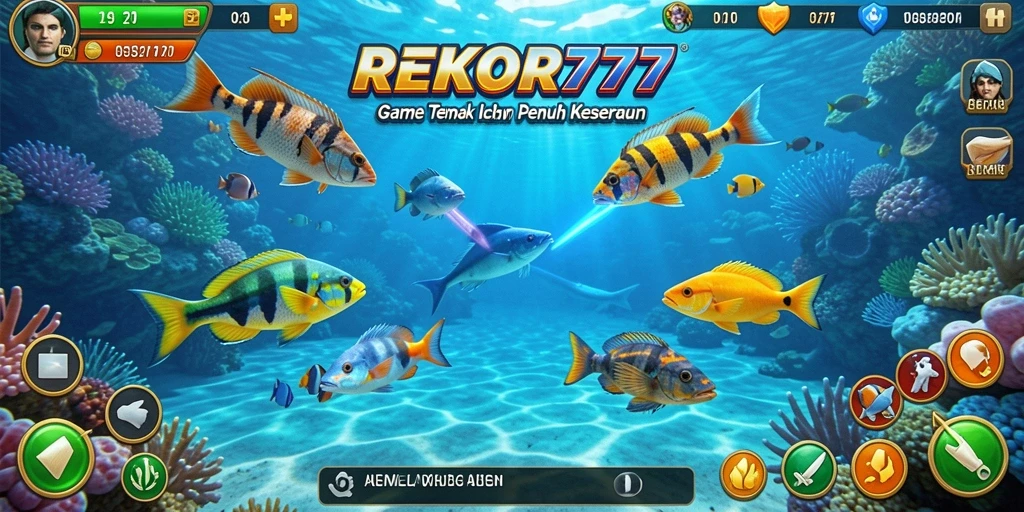 Tampilan gameplay seru dalam REKOR777 saat menembak ikan.