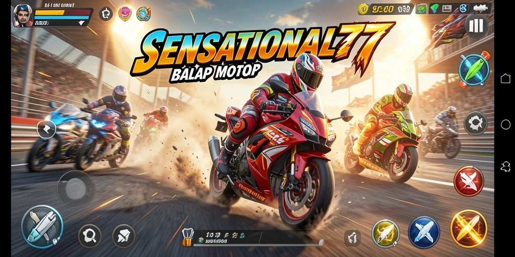 Tampilan dari gameplay seru di SENSATIONAL77, balapan penuh adrenalin.