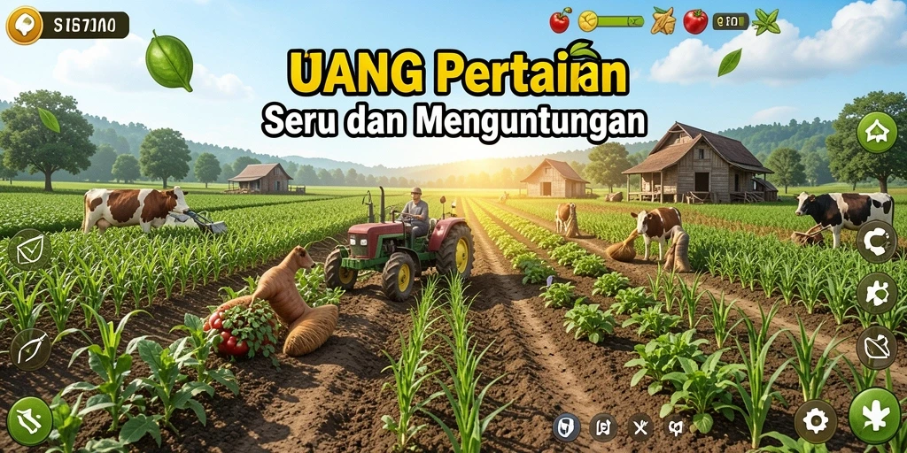 Tangkapan layar gameplay UANG menunjukkan aktivitas pertanian yang seru.